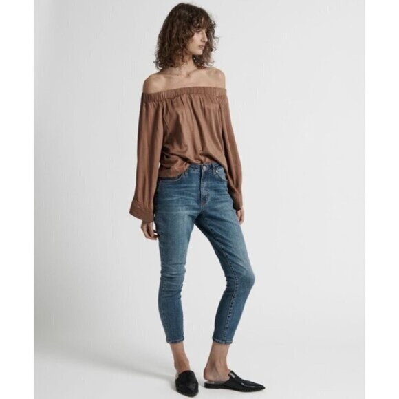 Free People One Teaspoon Boy Bowie Blouse Top Off the Shoulder Wide Flare Sleeve - Picture 8 of 15